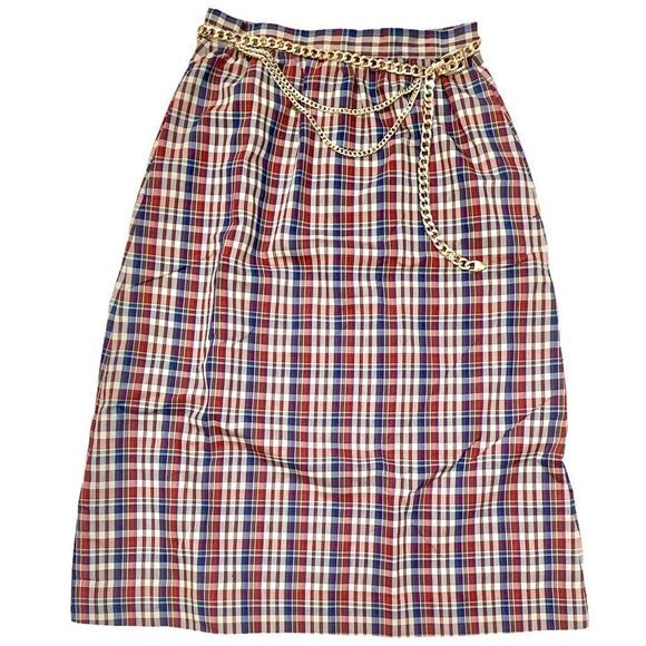 Vintage Dresses & Skirts - Vintage Plaid Tartan Print Midi Skirt